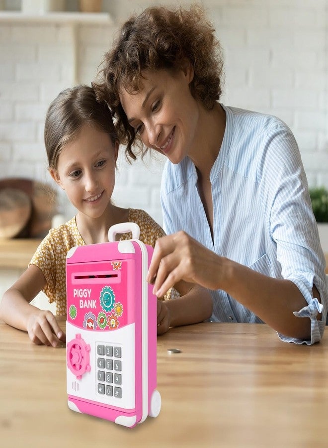 PLUSPOINT Piggy Bank Cash Coin Can ATM Bank Electronic Coin Money Bank for Kids Age 3-12, Money Savings Box Mini ATM Coin Bank Toys Gifts for 3 4 5 6 7 8 9 10 11 12 Year Old Boys Girls (Pink Trolley) - Image 5